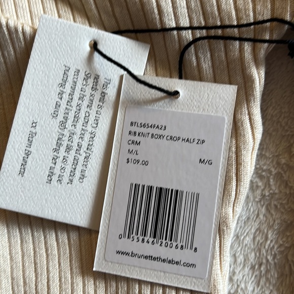 🆕 NWT Brunette the Label boxy knit ribbed crop half zip sweater size M/L - Picture 3 of 5